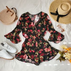 Floral Forever 21 Romper with Ruffled Long Sleeves